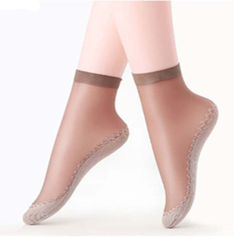 Anyfootwear 10 Pairs Free Size Fashion Socks High Quality  Velvet Silk Spring Summer Breathable Soft Cotton Bottom Wicking Slip-resistant for Women Brown