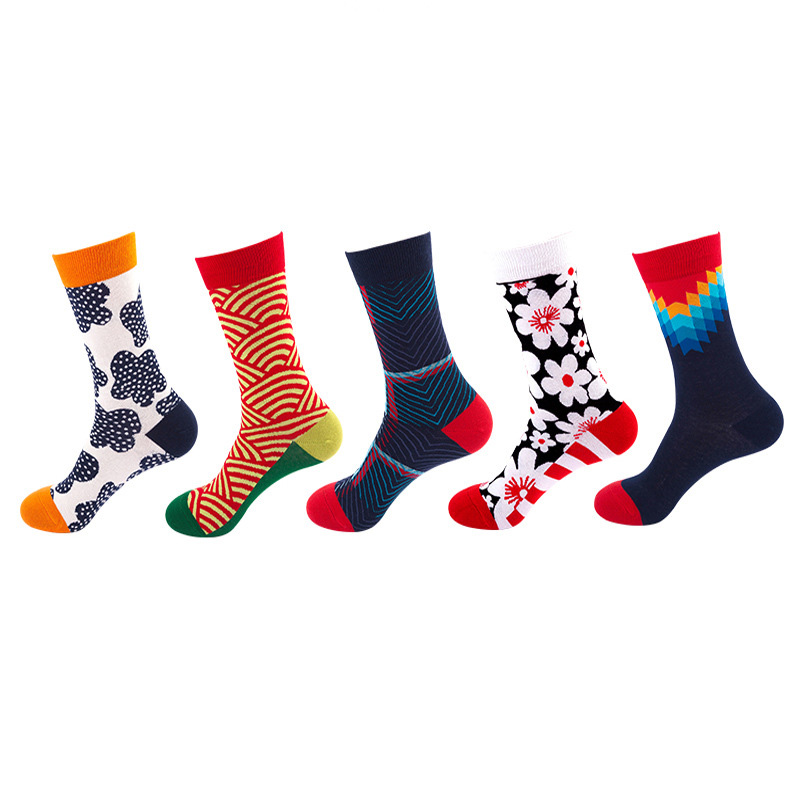 Anyfootwear 5 Pairs One Size 5-11 Mixed Color Set Christmas Socks Pattern Cotton Fashion Woman Skateboard Oil Paitiing