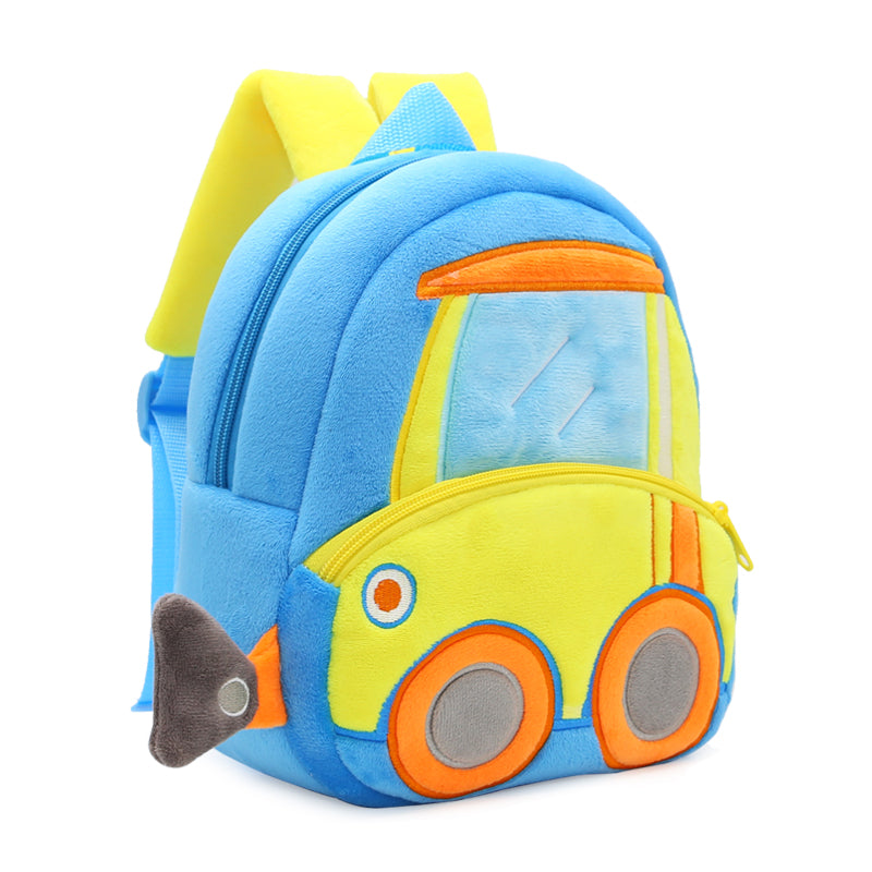 ANYKIDZ 3D Blue Bulldozer Kids School Backpack Cute Cartoon Animal Style Children Toddler Plush Bag Perfect Accessories For Boys and Girls