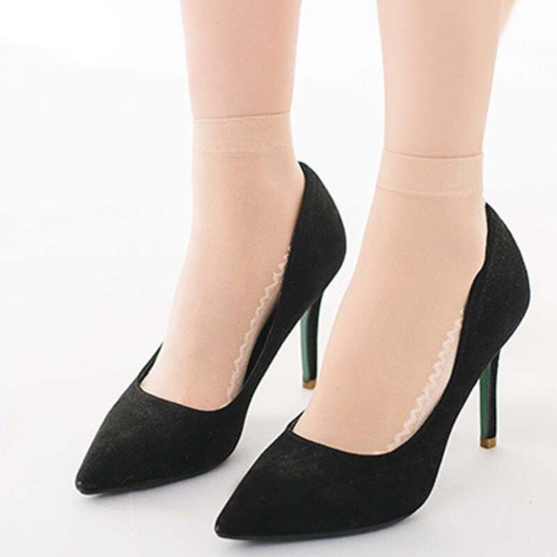 Anyfootwear 10 Pairs Free Size Fashion Socks High Quality  Velvet Silk Spring Summer Breathable Soft Cotton Bottom Wicking Slip-resistant for Women Beige