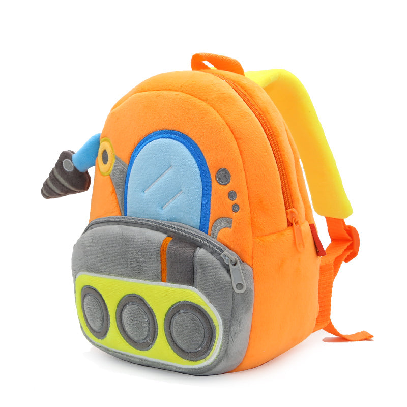 ANYKIDZ 3D Orange Drill Carriage Backpack Cute Vehicle With Cartoon Designs Children Toddler Plush Bag