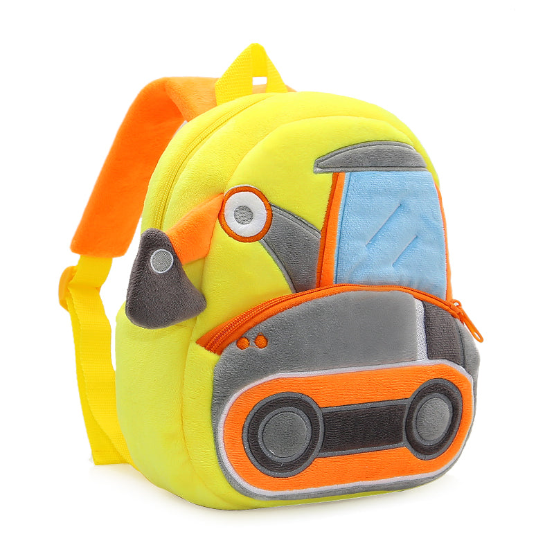ANYKIDZ 3D Yellow Excavator Kids School Backpack Cute Cartoon Animal Style Children Toddler Plush Bag Perfect Accessories For Boys and Girls