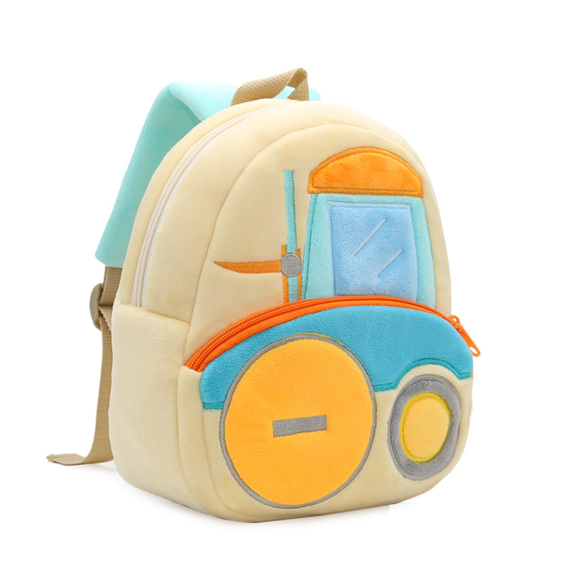ANYKIDZ  3D Apricot Forklift School Backpack Cute Vehicle With Cartoon Designs Children Toddler Plush Bag For Baby Girls and Boys