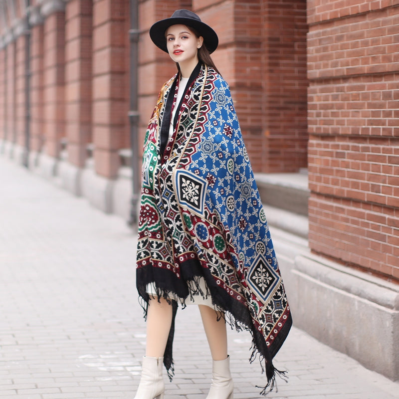 Anyyou 100% Merino Wool Black Multipatterns  Silk Satin Large Winter Scarf Pashmina Shawl Bandana Perfect For Women Ladies Fashion Style