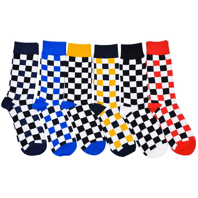 Anyfootwear 5 Pairs Size 5-14 Fashion Socks Novelty Skateboard Squares Black and White Pattern Cotton for Women Blue