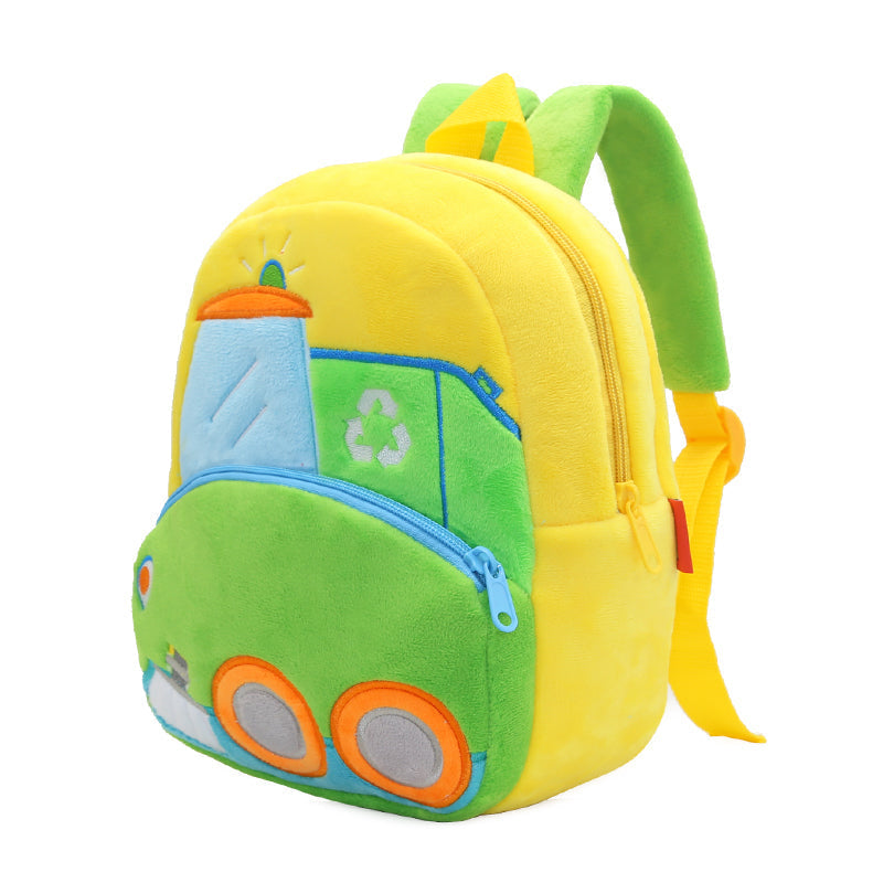 ANYKIDZ  3D Green Sanitation Vehicle Kids School Backpack Cute Cartoon Animal Style Children Toddler Plush Bag Perfect Accessories For Boys and Girls