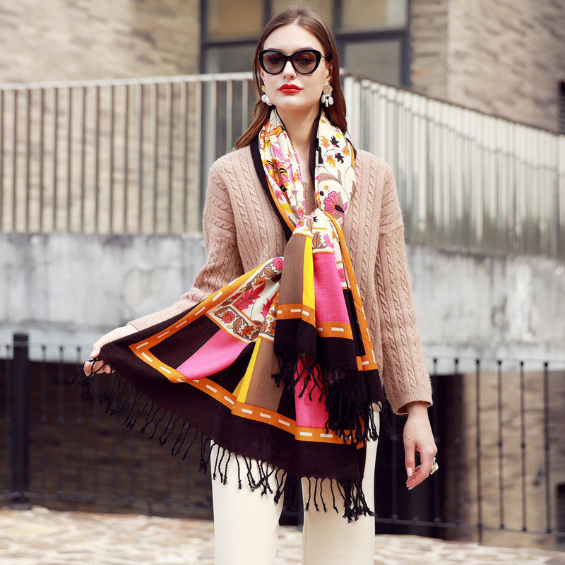 Anyyou 100% Merino Wool Beige Neck Wrap Silk Satin Large Winter Scarf Pashmina Shawl Bandana Perfect For Women Ladies Fashion Style