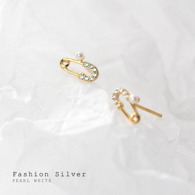 ANYCO Fashion Earrings Chic Small Pave Zircon Paper Clip Pin Stud Genuine Sterling Silver Jewelry Gift for Women