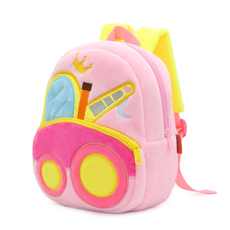 ANYKIDZ  3D Pink Crane School Backpack Cute Vehicle With Cartoon Designs Children Toddler Plush Bag For Baby Girls and Boys
