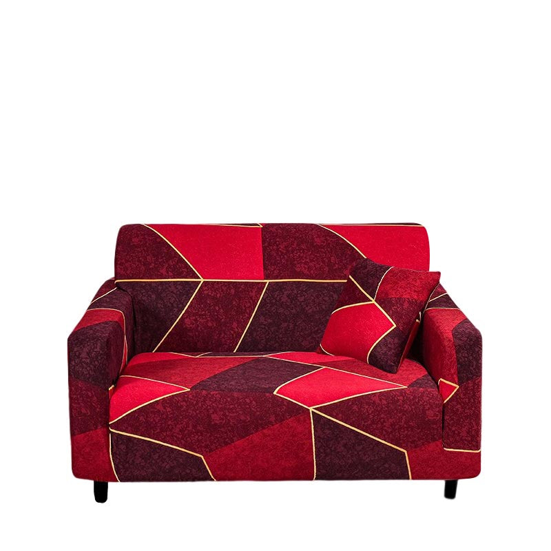 Anyseat 2 Seater Sofa Cover Red Geometric Style and Protection For Living Room Sofa Chair Elastic Stretchable Slipcover