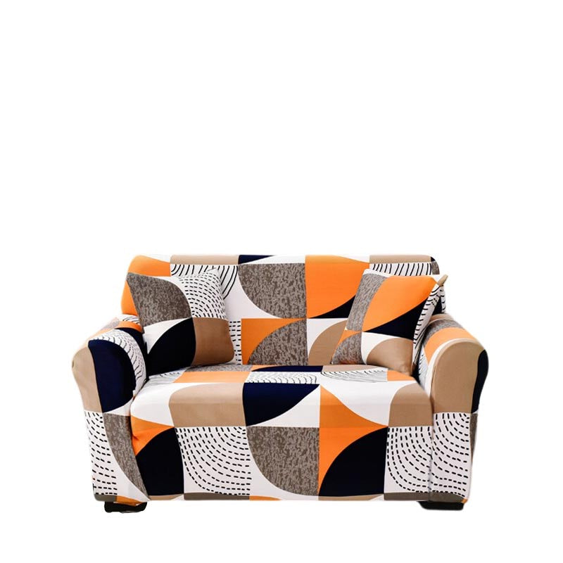 Anyseat 2 Seater Sofa Cover Orange Geometric Style and Protection For Living Room Sofa Chair Elastic Stretchable Slipcover
