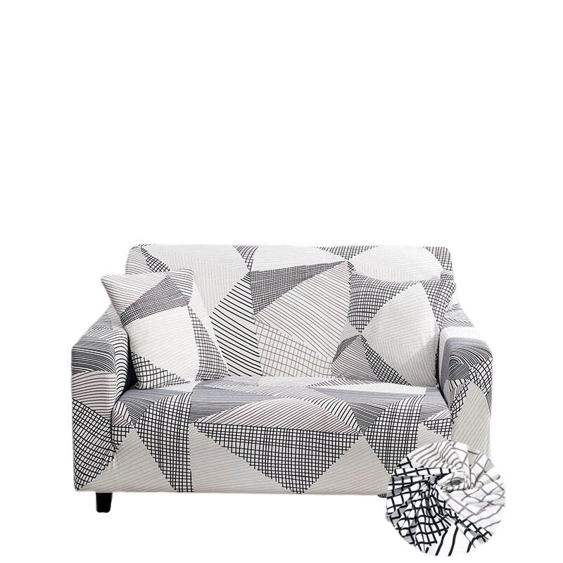 Anyseat 2-Seater Sofa Cover – White Geometric Style Slipcover for Living Room Chair Protection