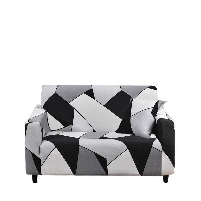 Anyseat 2 Seater Sofa Cover Black White Geometric Style and Protection For Living Room Sofa Chair Elastic Stretchable Slipcover