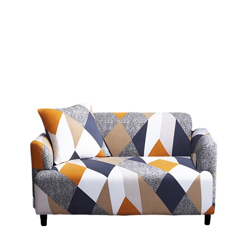 Anyseat 2 Seater Sofa Cover Khaki Geometric Style and Protection For Living Room Sofa Chair Elastic Stretchable Slipcover