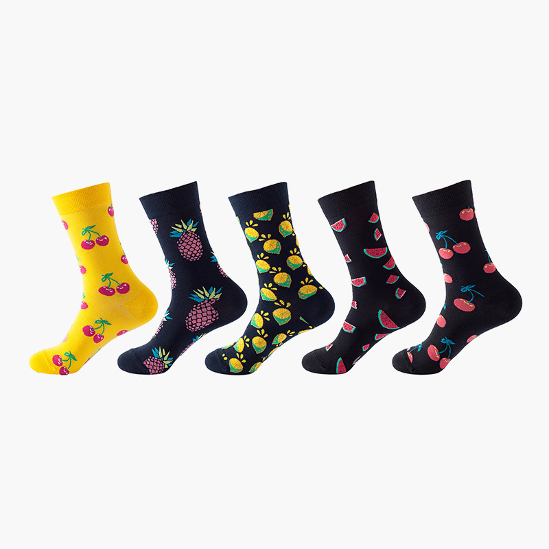 Anyfootwear 5 Pairs One Size 5-11 Mixed Color Set Christmas Socks Cotton Fashion Random Fruits Woman Skateboard Oil Paitiing