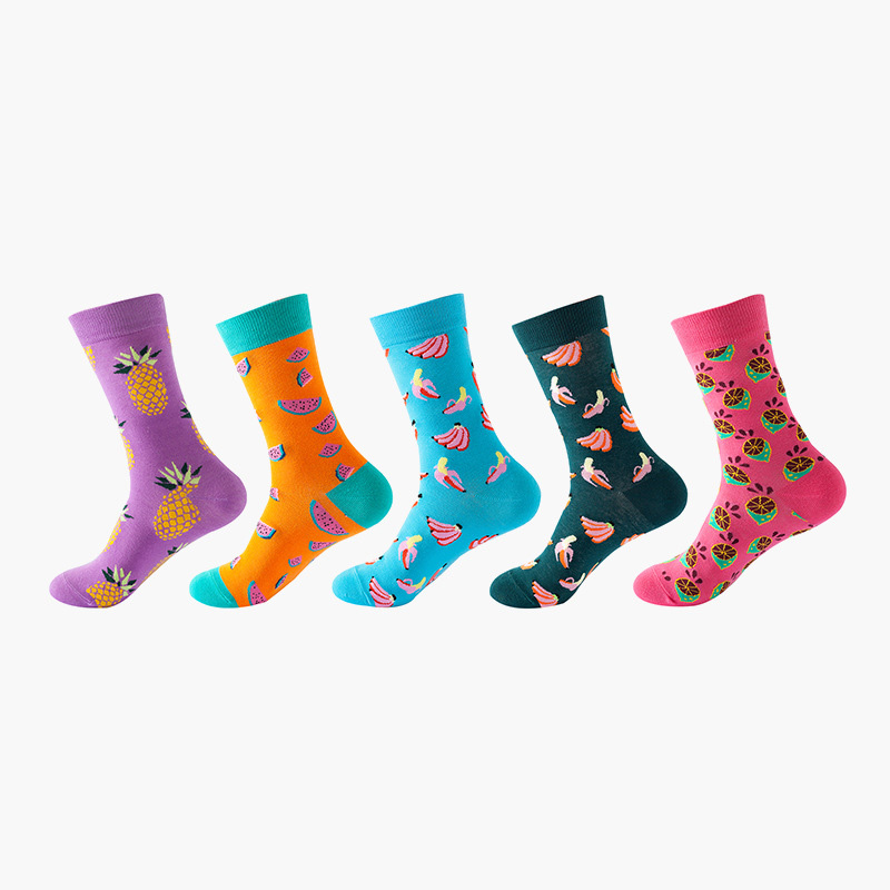 Anyfootwear 5 Pairs One Size 5-11 Mixed Color Set Christmas Socks Cotton Fashion Mixed Fruits Woman Skateboard Oil Paitiing