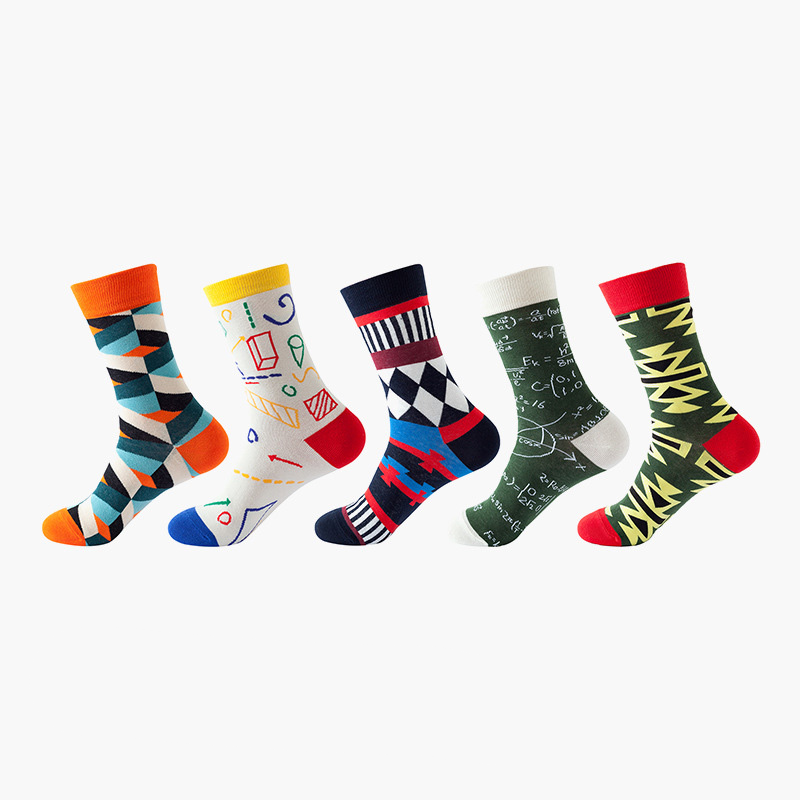 Anyfootwear 5 Pairs One Size 5-11 Mixed Color Set Christmas Socks Cotton Fashion Mixed Pattern Woman Skateboard Oil Paitiing