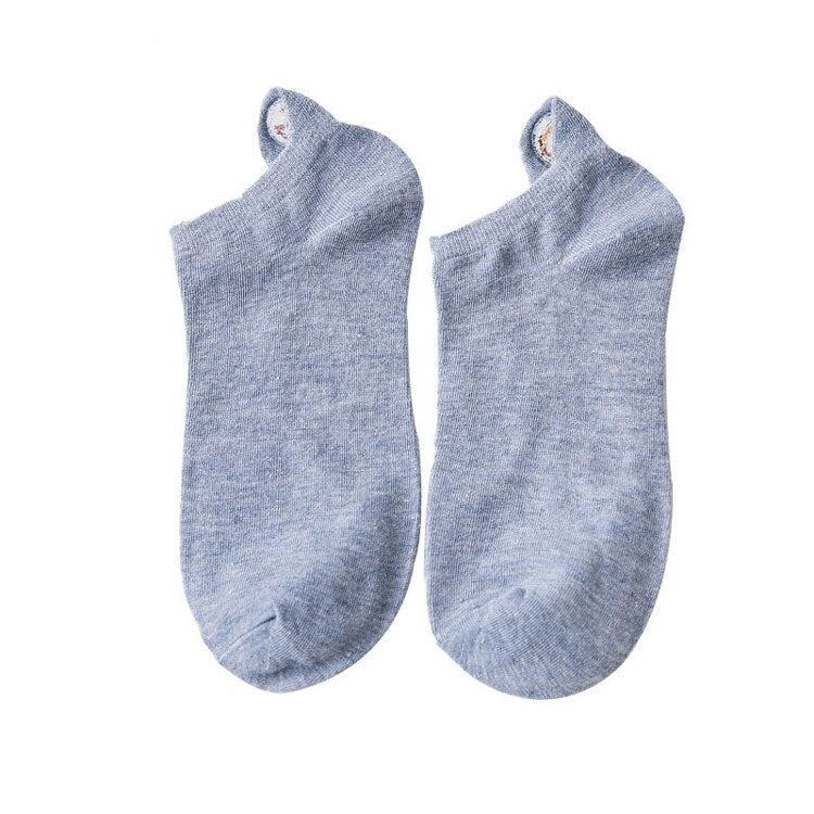 Anyfootwear 5 Pairs One Size 4-5 Blue Fashion Funny Unisex Stereoscopic Heel Embroidered Women Candy Color Cotton Short Cute Socks