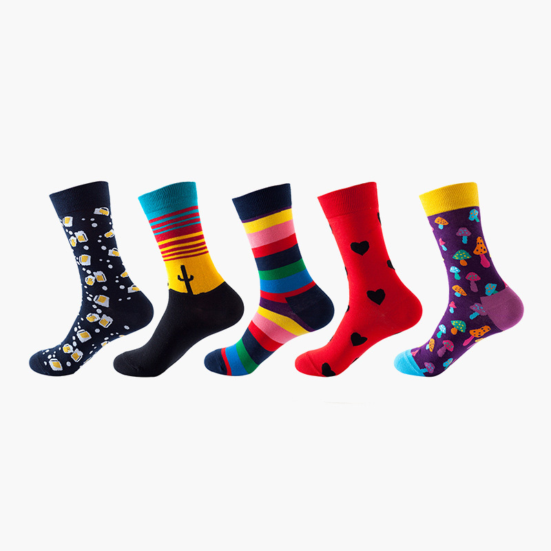 Anyfootwear 5 Pairs One Size 5-11 Mixed Color Socks Cotton Fashion Mushrooms Woman Skateboard Oil Paitiing