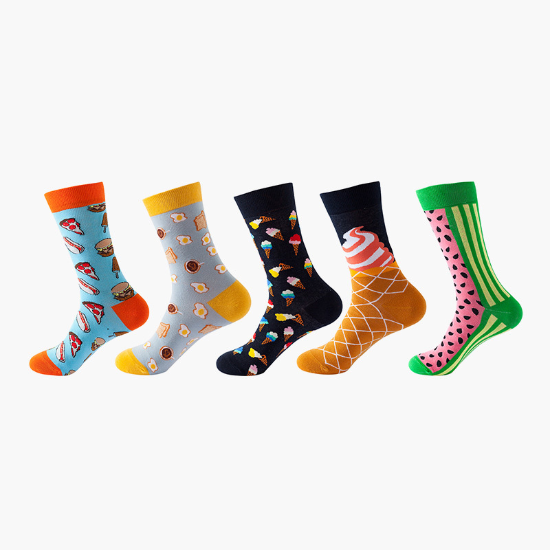 Anyfootwear 5 Pairs One Size 5-11 Mixed Color Set Christmas Socks Cotton Fashion Ice Cream Woman Skateboard Oil Paitiing