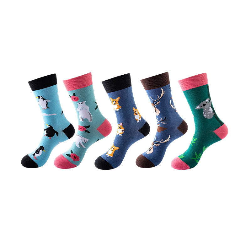Anyfootwear 5 Pairs One Size 5-11 Mixed Color Set Christmas Socks Cotton Fashion Random Animals Woman Skateboard Oil Paitiing