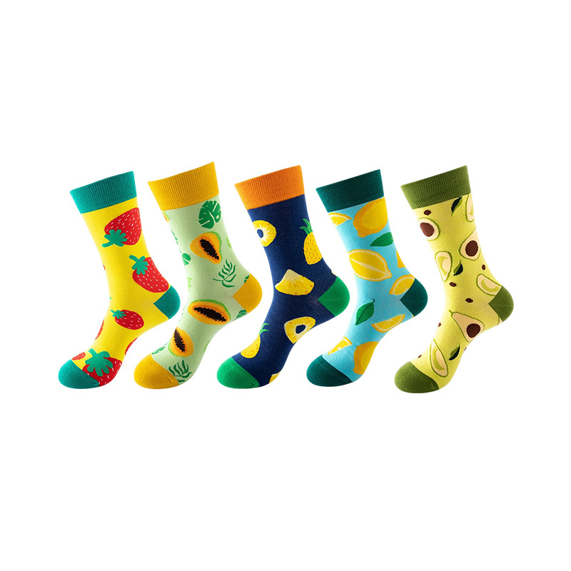 Anyfootwear 5 Pairs One Size 5-11 Mixed Color Set Christmas Socks Cotton Fashion Sliced Fruits Woman Skateboard Oil Paitiing