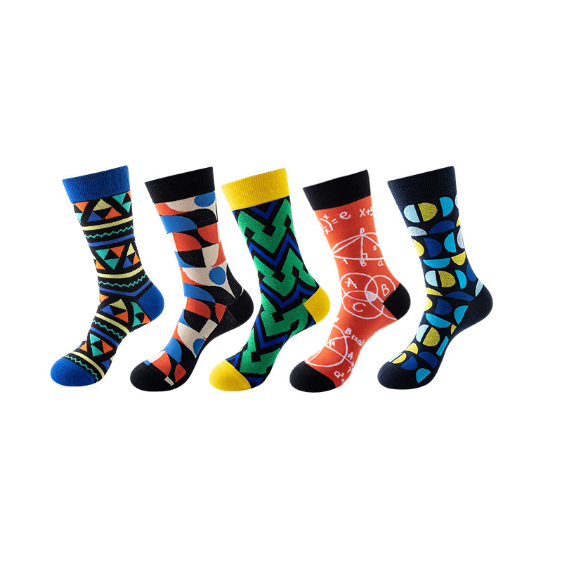 Anyfootwear 5 Pairs One Size 5-11 Mixed Color Socks Cotton Fashion Shape Designs Woman Skateboard Oil Paitiing
