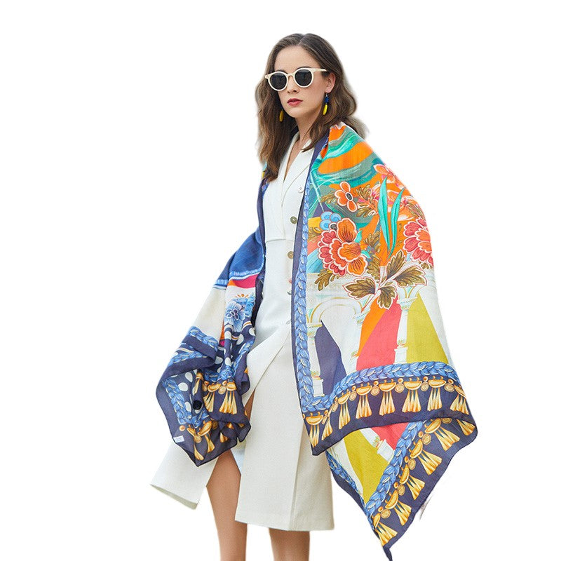 Anyyou 100% Mulberry Silk Blue Long Scarf Luxury Brand Women Beach Shawl Wear Swimwear Pashimina Face Shield Foulard