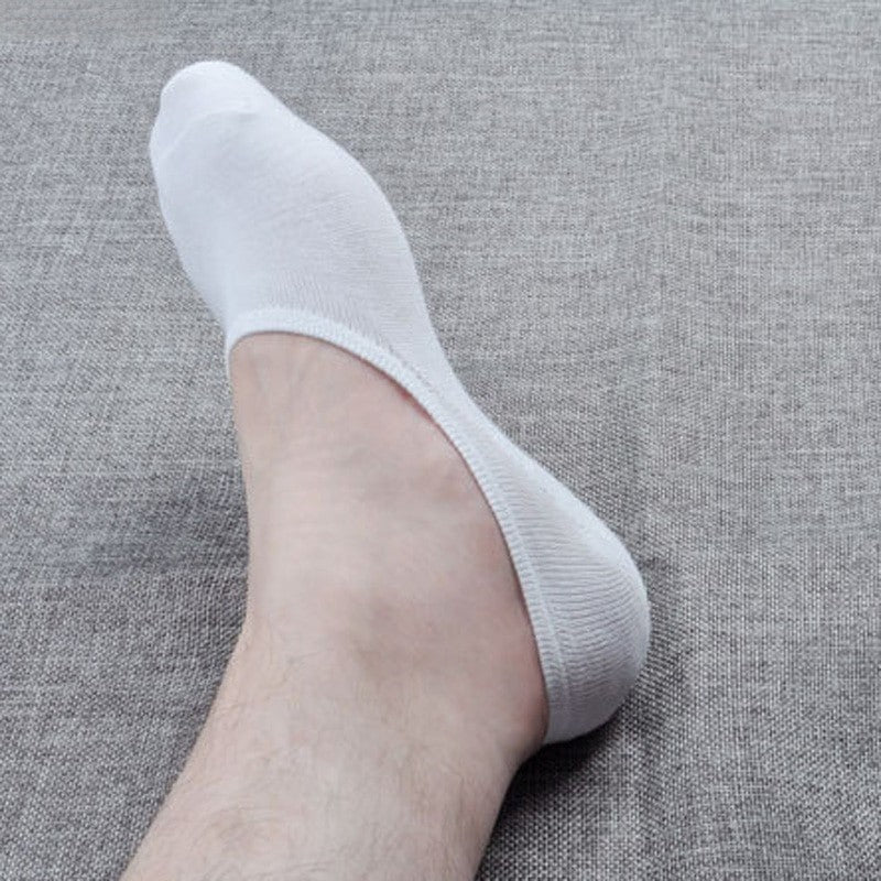 Anyfootwear 5 Pairs Size 4-9 White Boat Socks Summer Thin Invisible Cotton Non-Slip Silicone Breathable Pure Color For Men