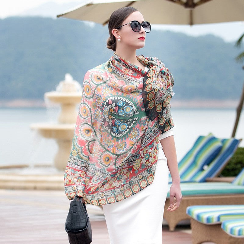 Anyyou 100% Mulberry Silk Light Orange Long Scarf Luxury Brand Women Beach Shawl Wear Swimwear Pashimina Face Shield Foulard