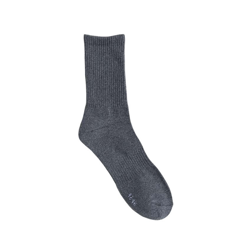 Anyfootwear 5 Pairs Size 10-14 Fashion Socks High Quality Office Sports Business Long Socks Cotton Solid Colors Skateboard Knitted Casual Dark Grey
