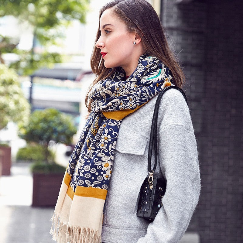 Anyyou 100% Pure Merino Wool Yellow Poncho Winter Large Scarf Pashmina Shawl Bandana Neck Wrap For Women