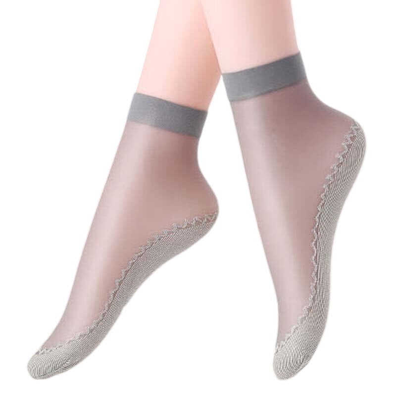 Anyfootwear 10 Pairs Free Size Fashion Socks High Quality  Velvet Silk Spring Summer Breathable Soft Cotton Bottom Wicking Slip-resistant for Women Grey