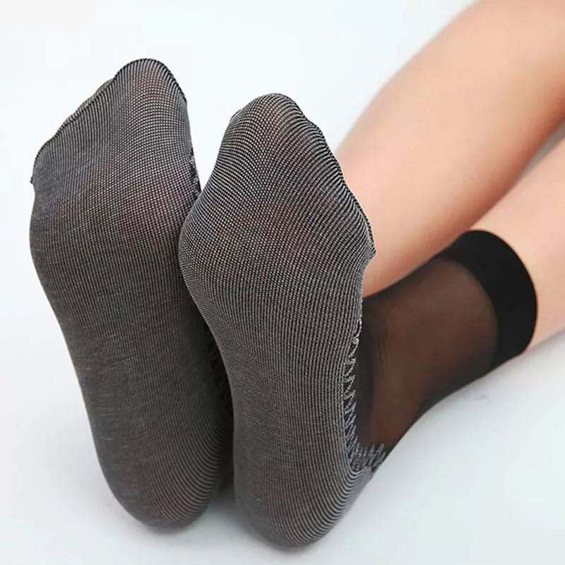Anyfootwear 10 Pairs Free Size Fashion Socks High Quality  Velvet Silk Spring Summer Breathable Soft Cotton Bottom Wicking Slip-resistant for Women Grey