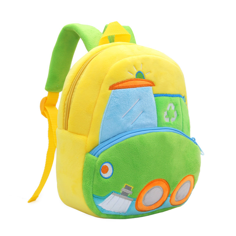 ANYKIDZ  3D Green Sanitation Vehicle Kids School Backpack Cute Cartoon Animal Style Children Toddler Plush Bag Perfect Accessories For Boys and Girls