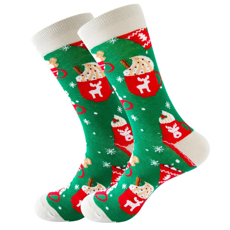 Anyfootwear 5 Pairs White Green Size 5-13 Socks Crystal Silk Tide Mug Winter Holiday Design Plus Snowflake Stocking Comfortable To Wear Perfect For Women