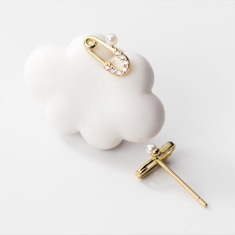 ANYCO Fashion Earrings Chic Small Pave Zircon Paper Clip Pin Stud Genuine Sterling Silver Jewelry Gift for Women