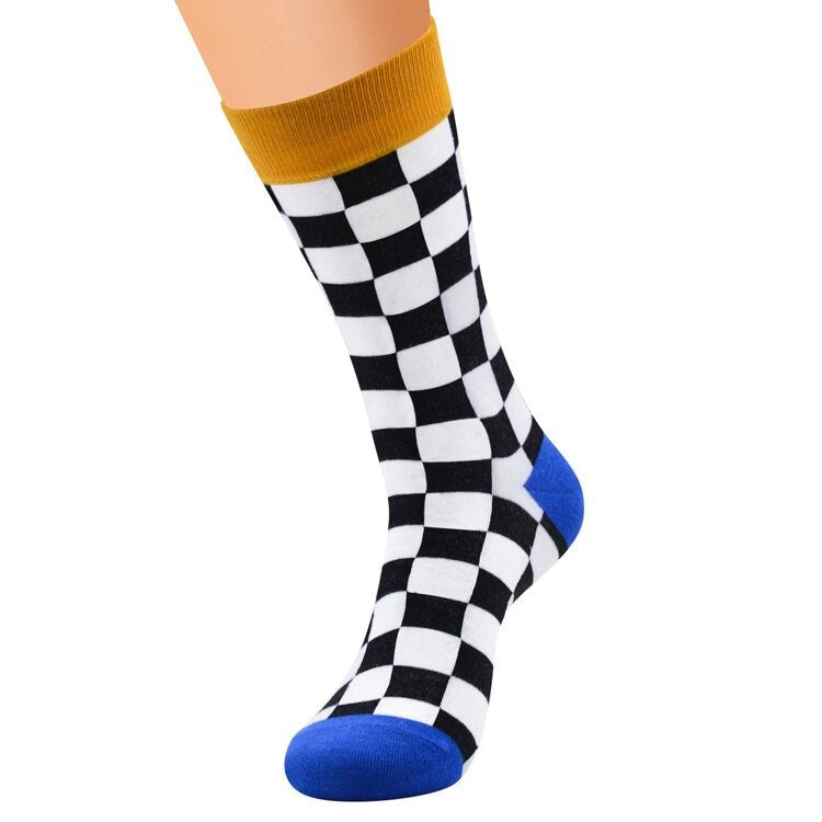 Anyfootwear 5 Pairs Size 5-14 Fashion Socks Novelty Skateboard Squares Black and White Pattern Cotton for Women Dark Blue