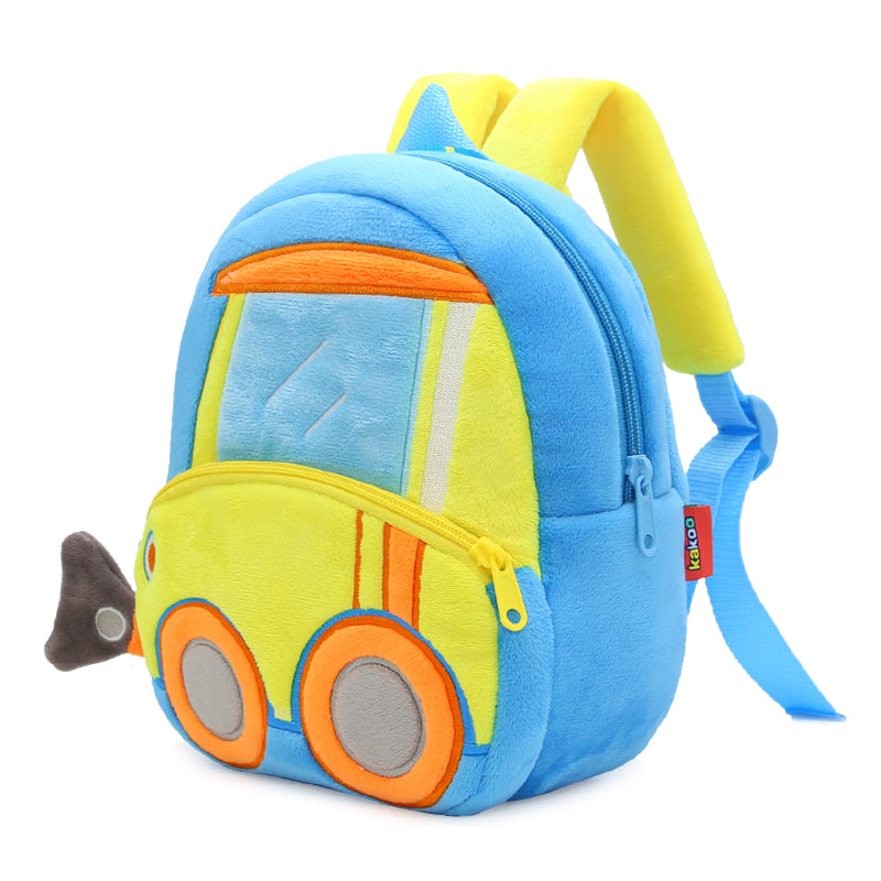 ANYKIDZ 3D Blue Bulldozer Kids School Backpack Cute Cartoon Animal Style Children Toddler Plush Bag Perfect Accessories For Boys and Girls