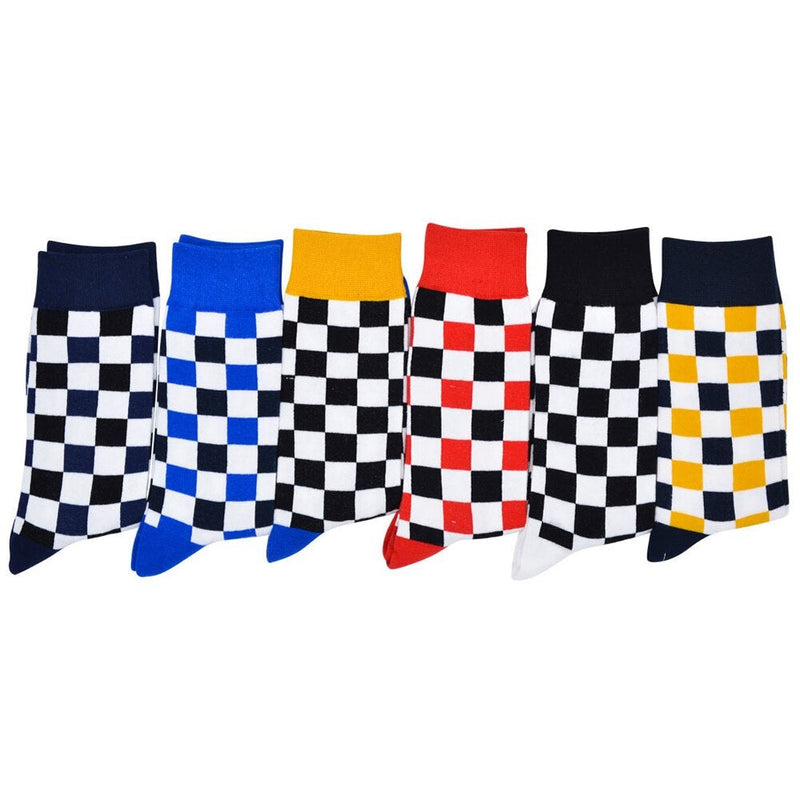 Anyfootwear 5 Pairs Size 5-14 Fashion Socks Novelty Skateboard Squares Blue and White Pattern Cotton for Women Khaki