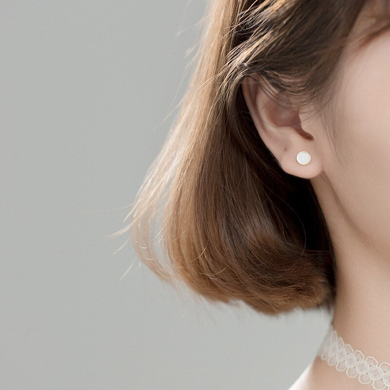 ANYCO Fashion Earrings Simple Geometric Round Black Triangle Zircon Stud for Women Classic Small Jewelry Accessories