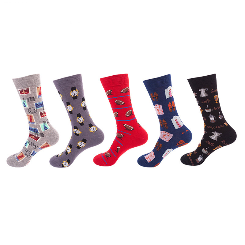 Anyfootwear 5 Pairs One Size 5-11 Mixed Color Set Christmas Socks Food Cotton Fashion Woman Skateboard Oil Paitiing