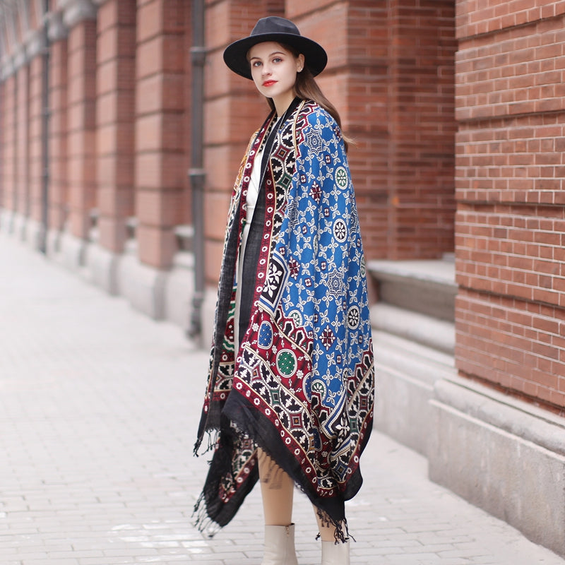 Anyyou 100% Merino Wool Black Multipatterns  Silk Satin Large Winter Scarf Pashmina Shawl Bandana Perfect For Women Ladies Fashion Style