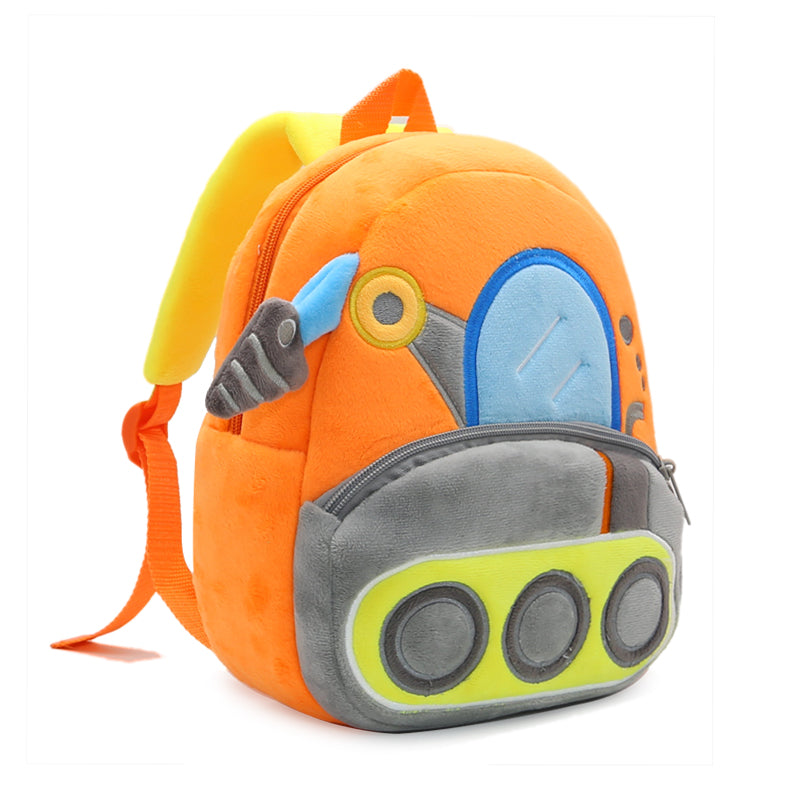 ANYKIDZ 3D Orange Drill Carriage Backpack Cute Vehicle With Cartoon Designs Children Toddler Plush Bag