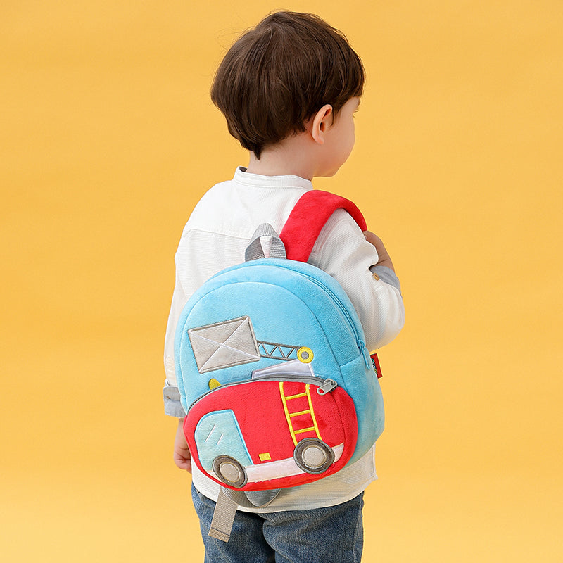 ANYKIDZ 3D Blue Ladder Car Backpack Cute Vehicle With Cartoon Designs Children Toddler Plush Bag