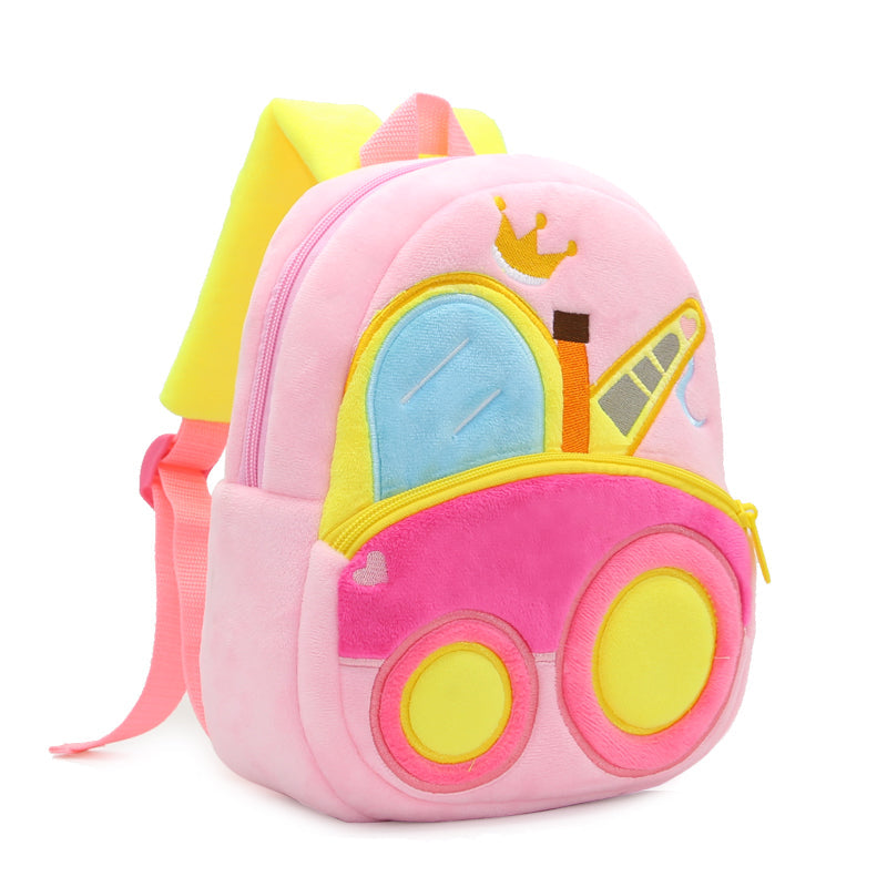 ANYKIDZ  3D Pink Crane School Backpack Cute Vehicle With Cartoon Designs Children Toddler Plush Bag For Baby Girls and Boys