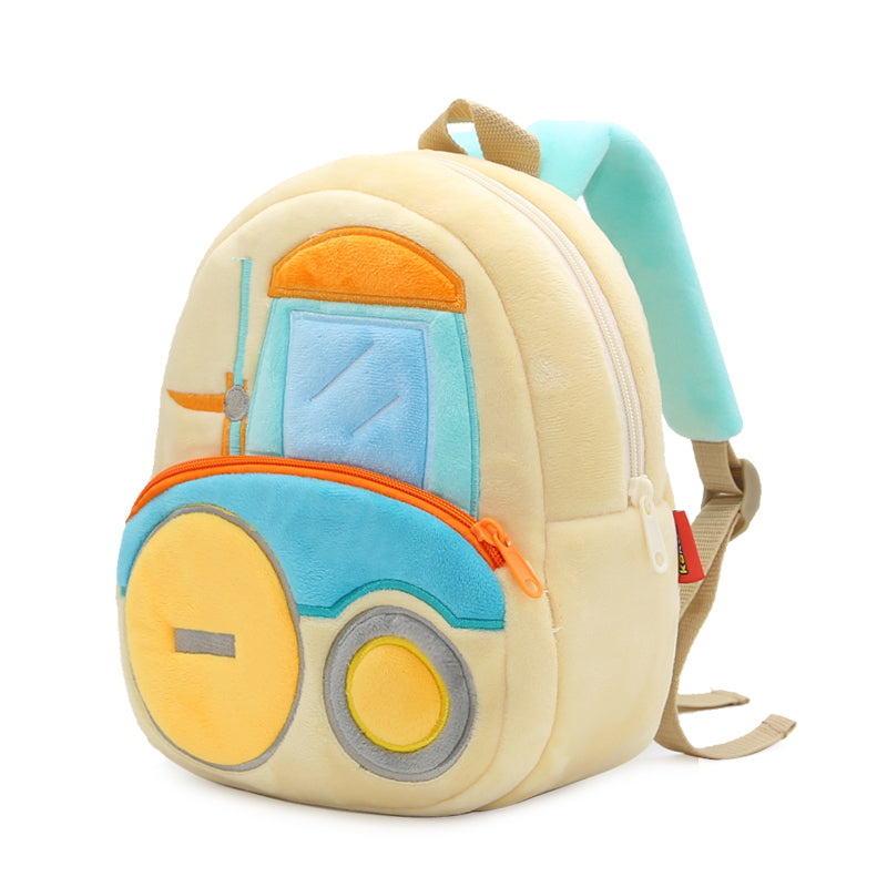 ANYKIDZ  3D Apricot Forklift School Backpack Cute Vehicle With Cartoon Designs Children Toddler Plush Bag For Baby Girls and Boys