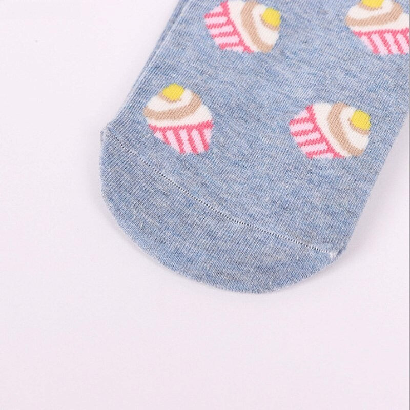 Anyfootwear 5 Pairs One Size 5-9 Multicolor Cake Summer Invisible Female Fashion Casual Cute Cartoon Short Cotton Ladies Dropship