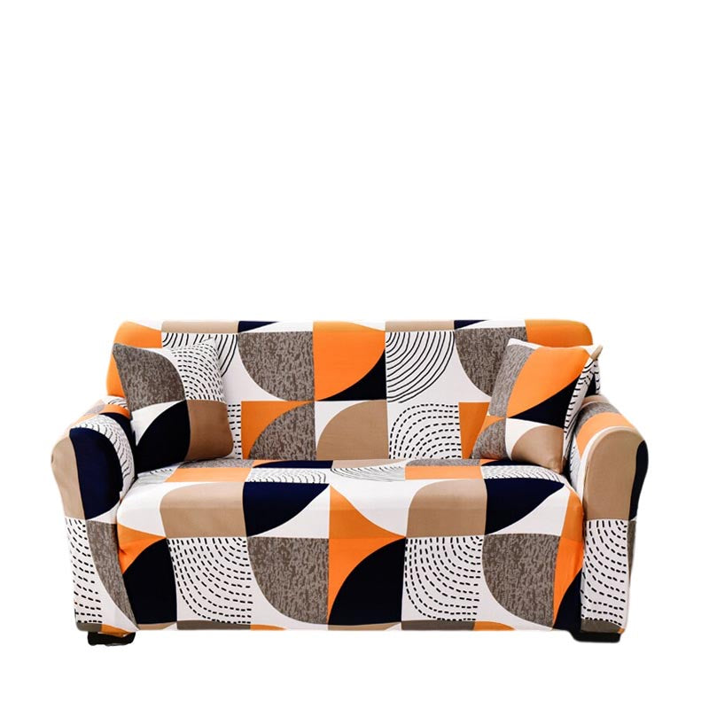 Anyseat 3 Seater Sofa Cover Orange Geometric Style and Protection For Living Room Sofa Chair Elastic Stretchable Slipcover