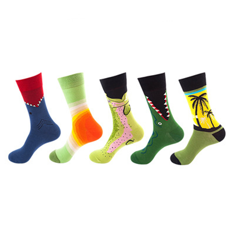 Anyfootwear 5 Pairs One Size 5-11 Mixed Color Set Christmas Socks BeachCotton Fashion Woman Skateboard Oil Paitiing